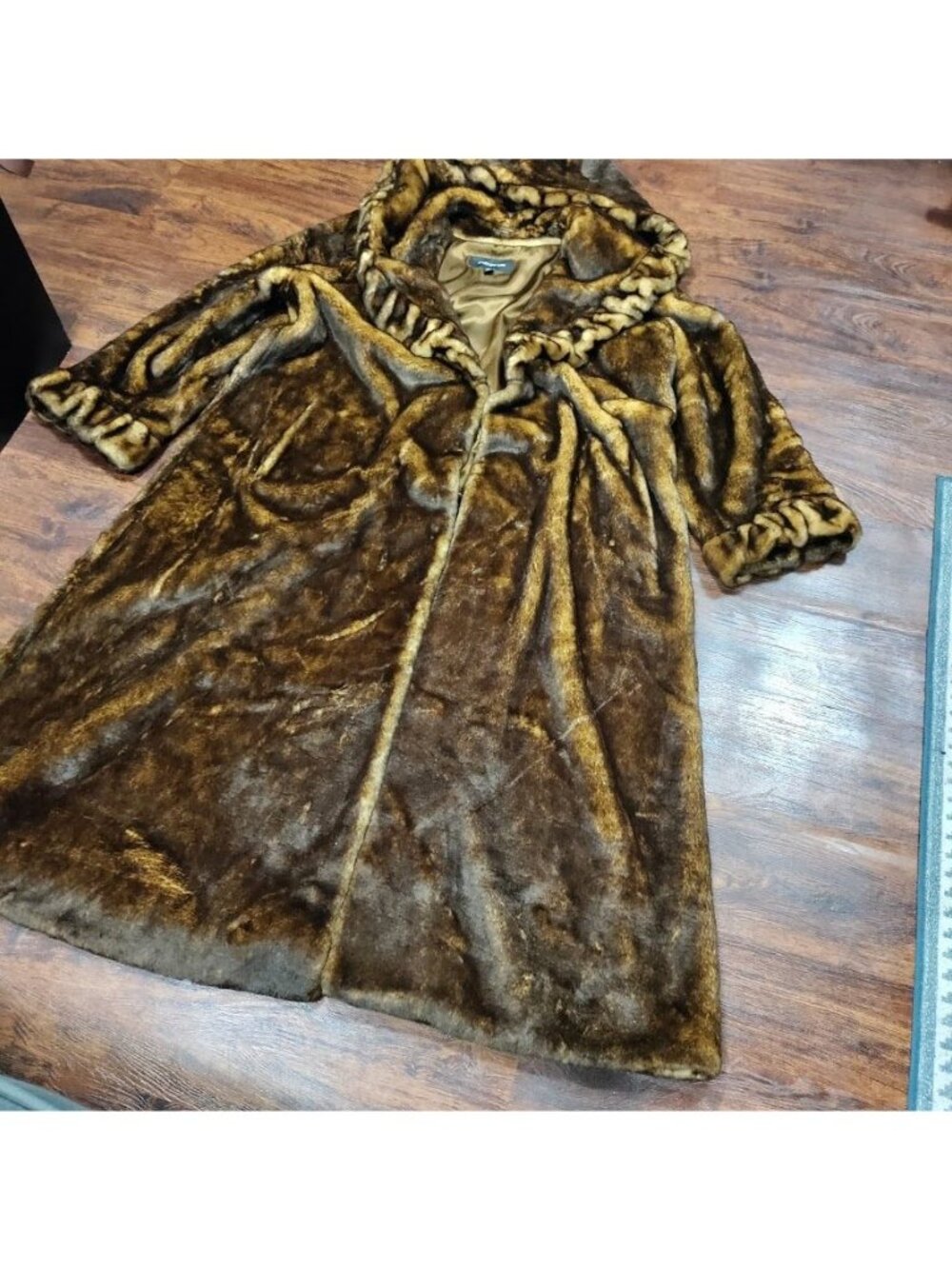 Jones New York Lux Brown Faux Fur Coat Hook Closure Hooded Coat Women's Size 1X - Picture 6 of 16